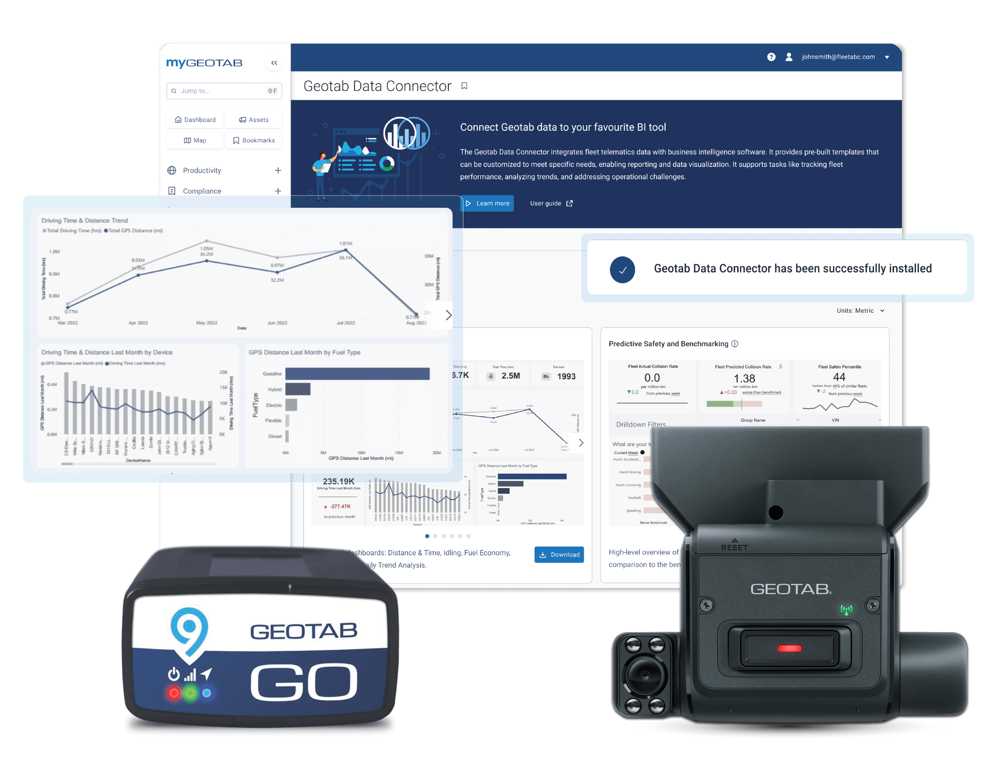 Geotab Data Connector feeding fleet KPIs into BI dashboards