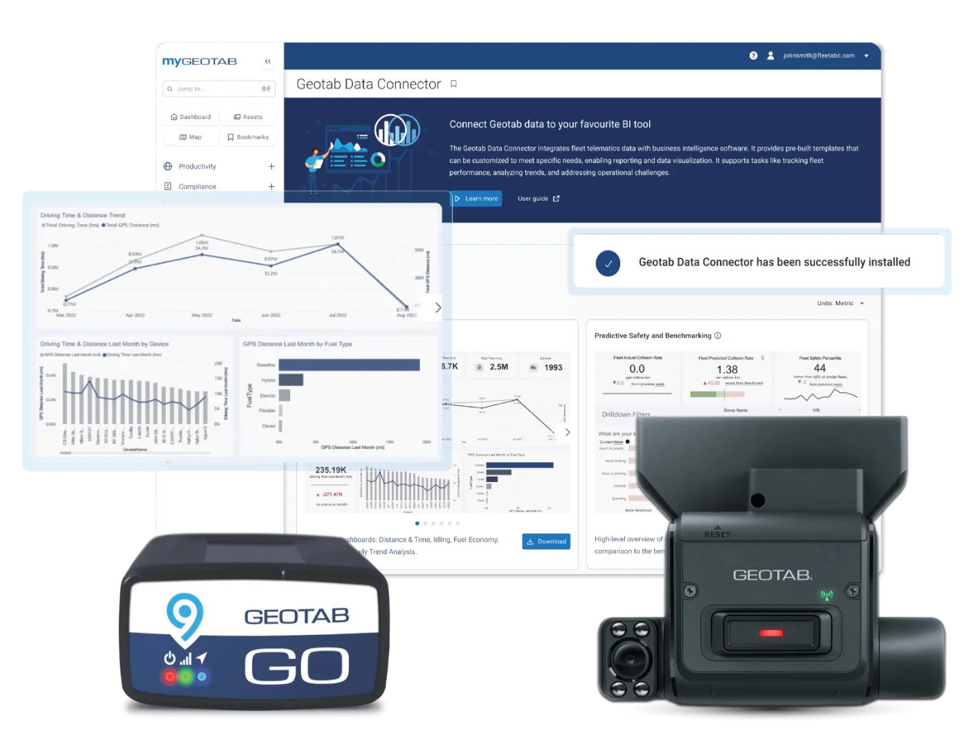 Geotab Data Connector feeding fleet KPIs into BI dashboards