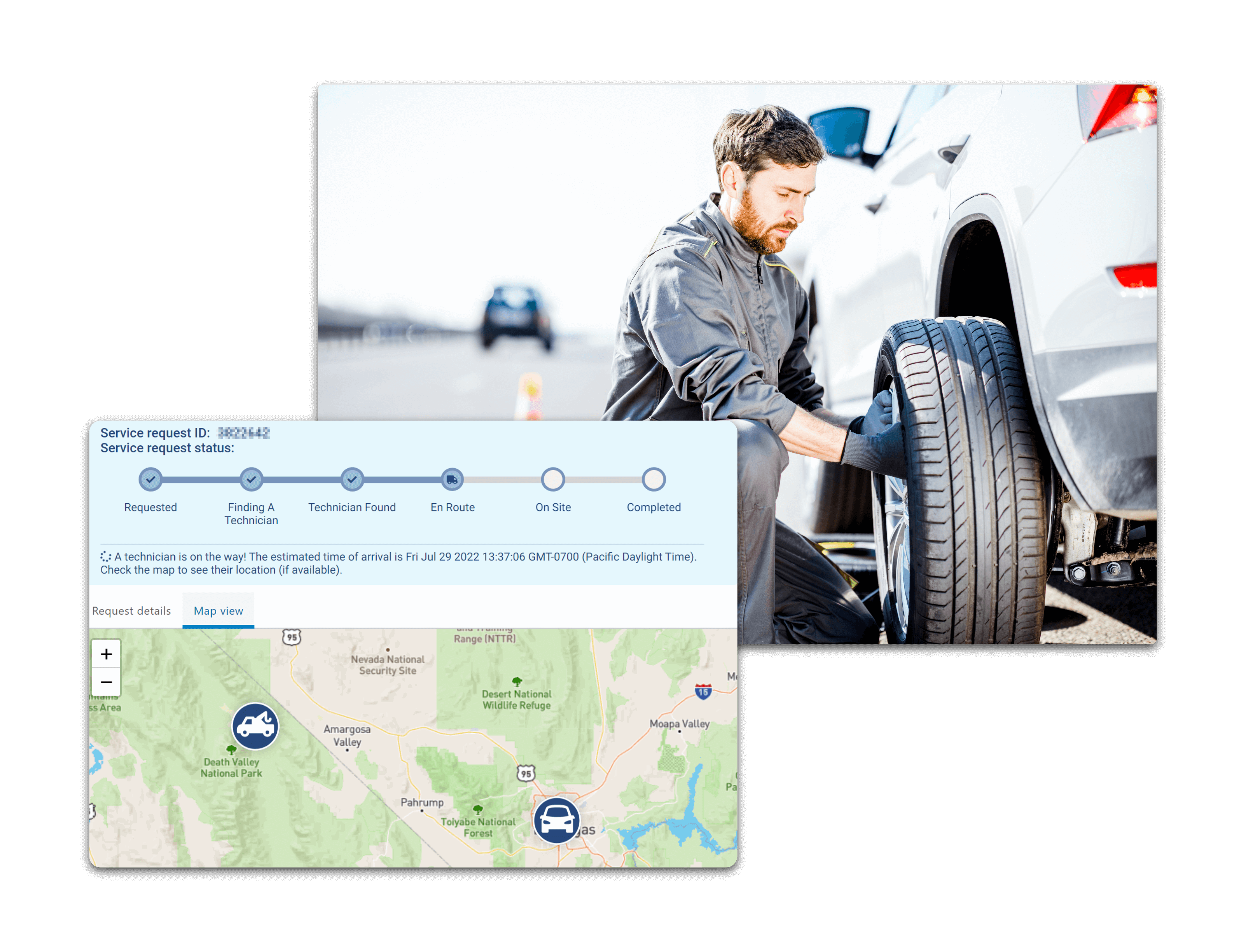Geotab roadside assistance request with live vehicle location