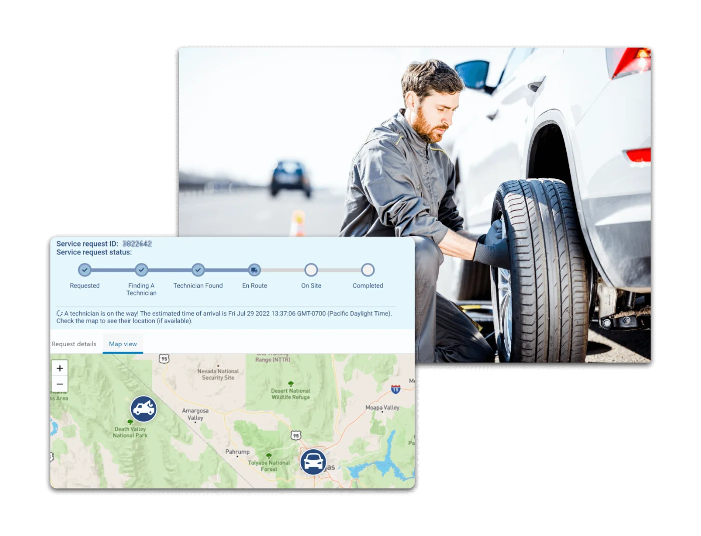 Geotab roadside assistance request with live vehicle location