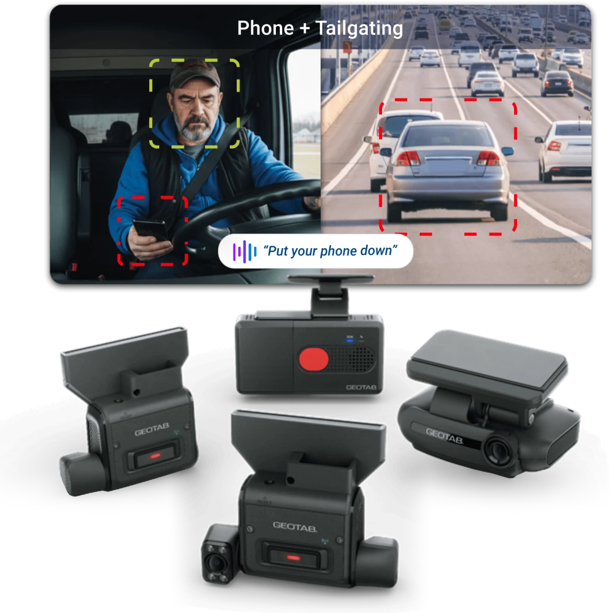 Geotab GO Focus camera family with AI detection of phone use and tailgating