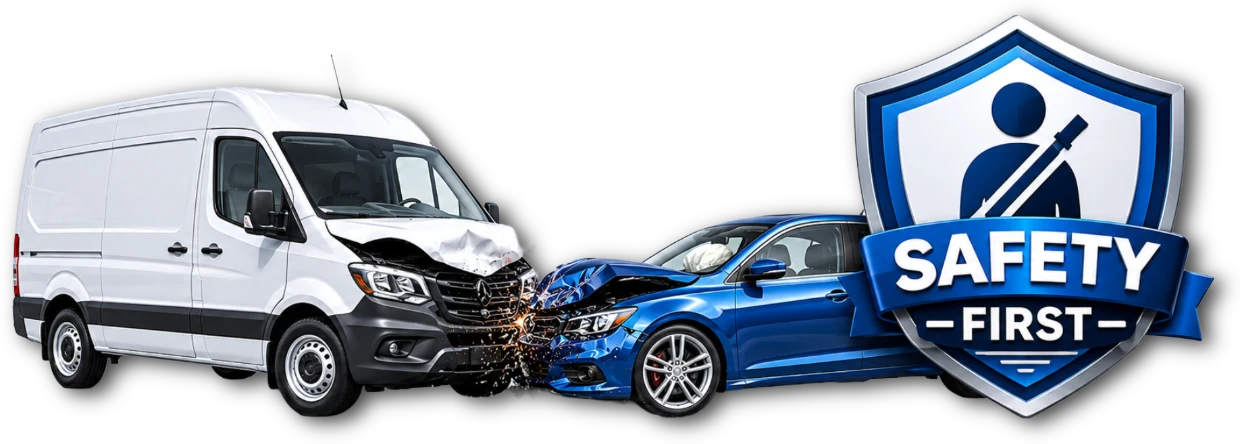 Fleet van and car collision with a Safety First seatbelt shield