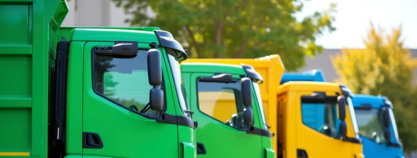 Refuse truck fleet at a sanitation yard