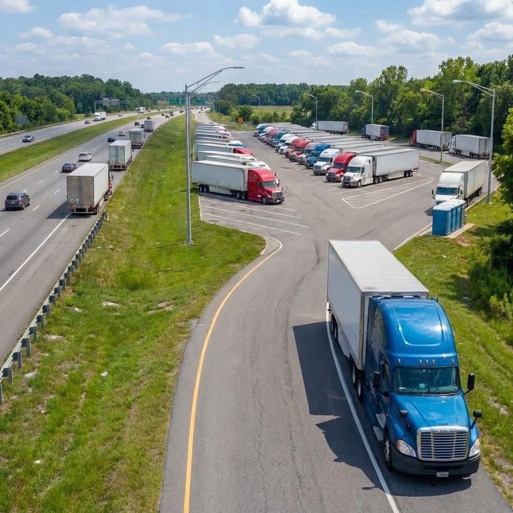 Semi trucks and fleet vehicles moving on the interstate