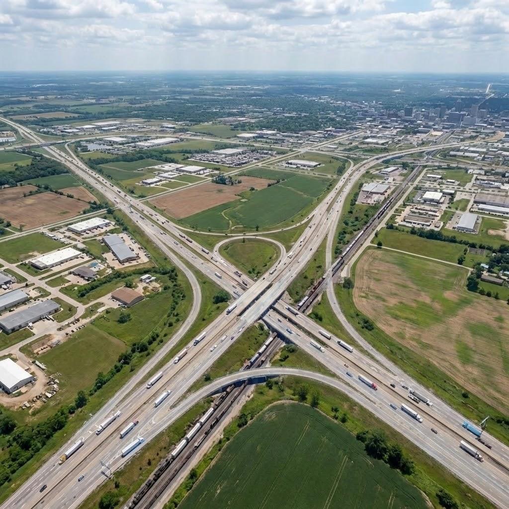Aerial view of a highway interchange