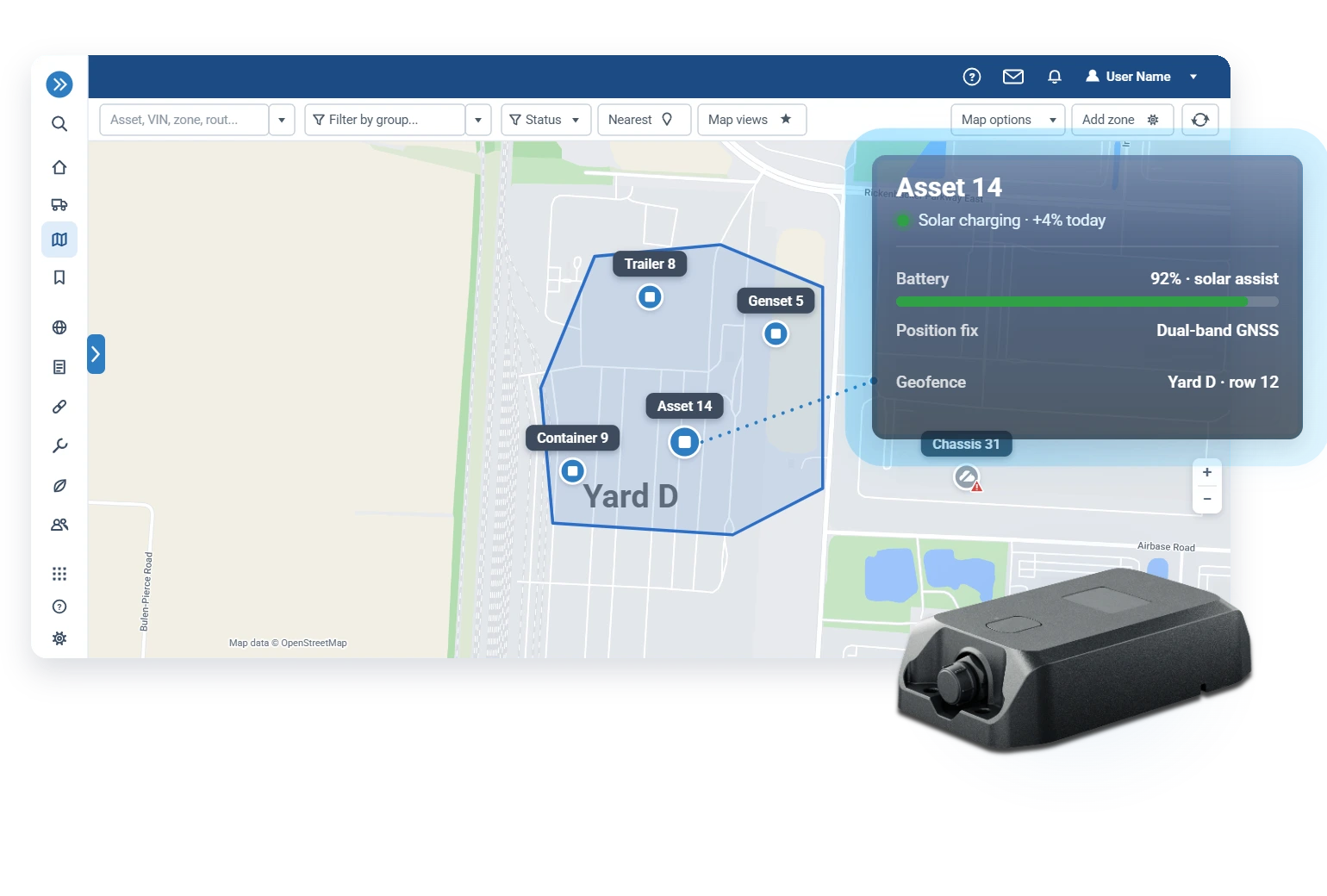 Yard map scene · every trailer and tool checked in across the yard