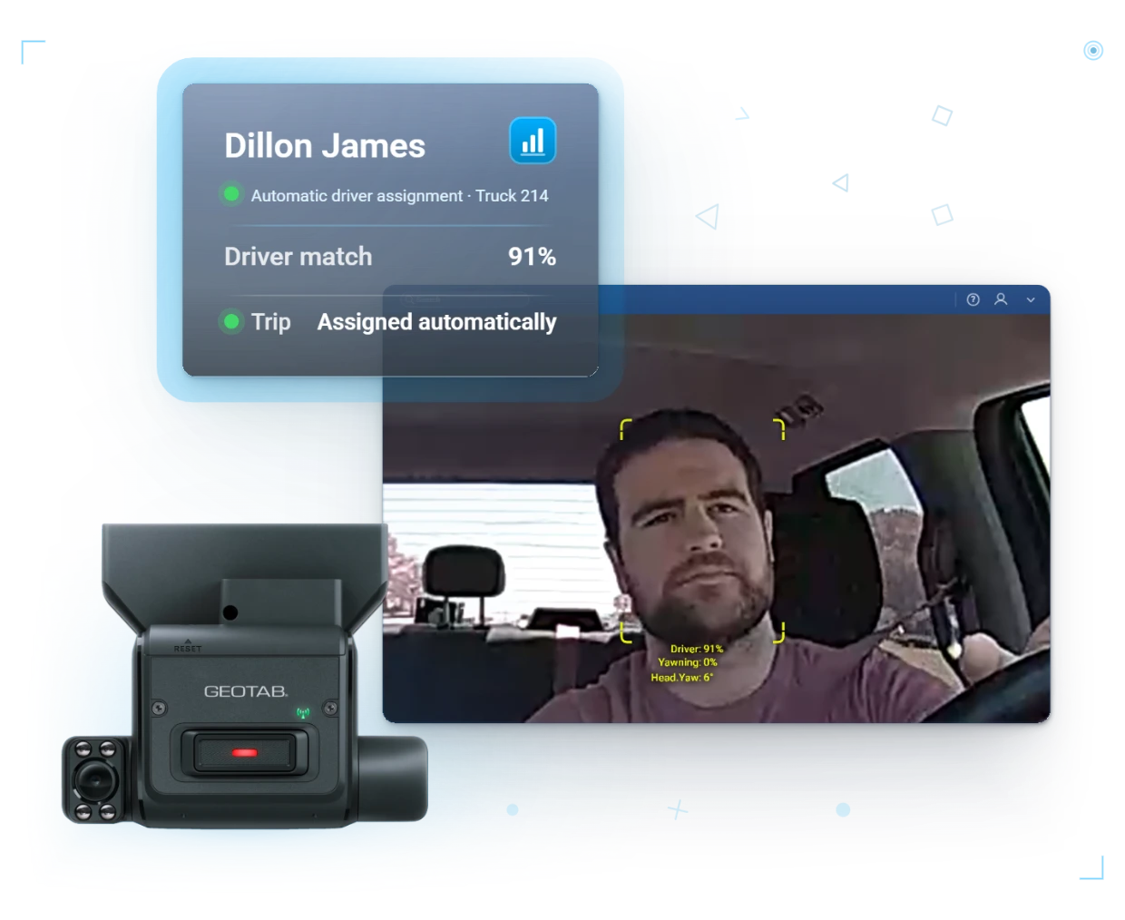 GO Focus Plus · automatic driver ID, Dillon James assigned to Truck 214