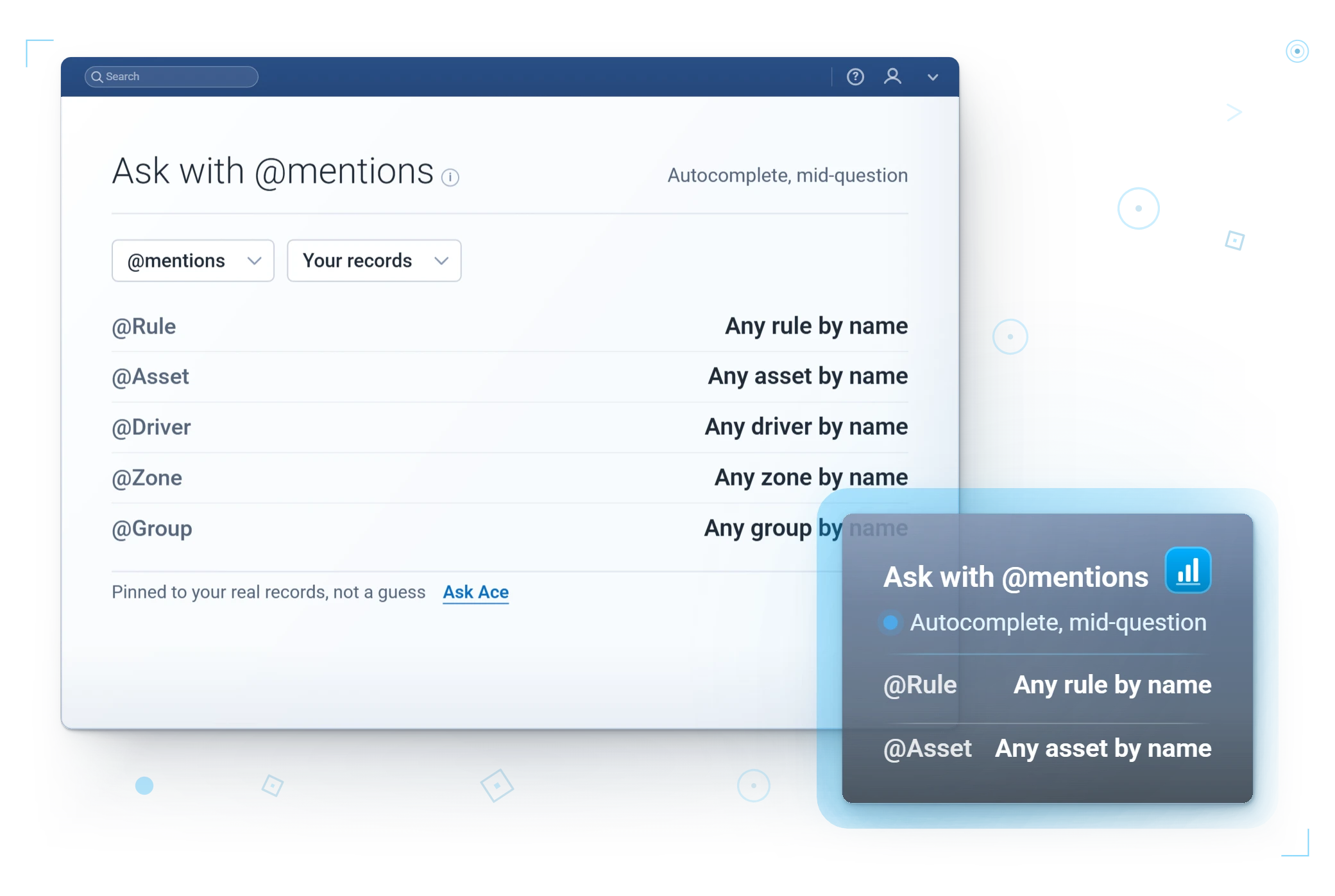 Geotab Ace · @Rule and @Asset syntax
