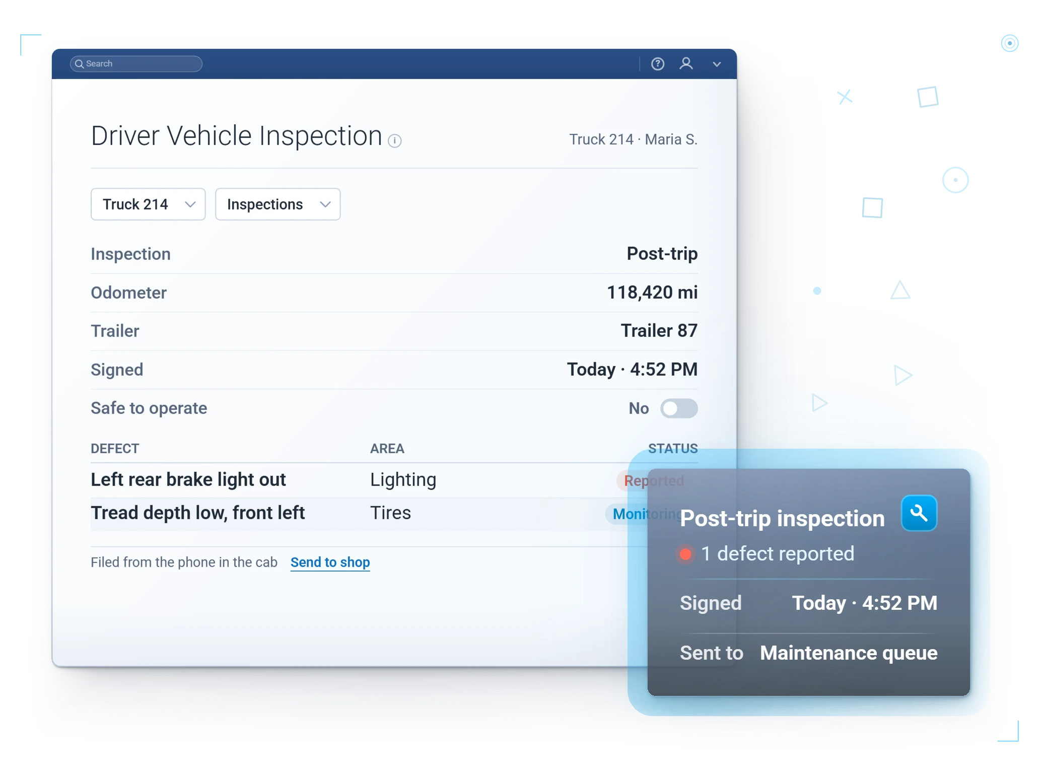 Driver App · DVIR inspection entry