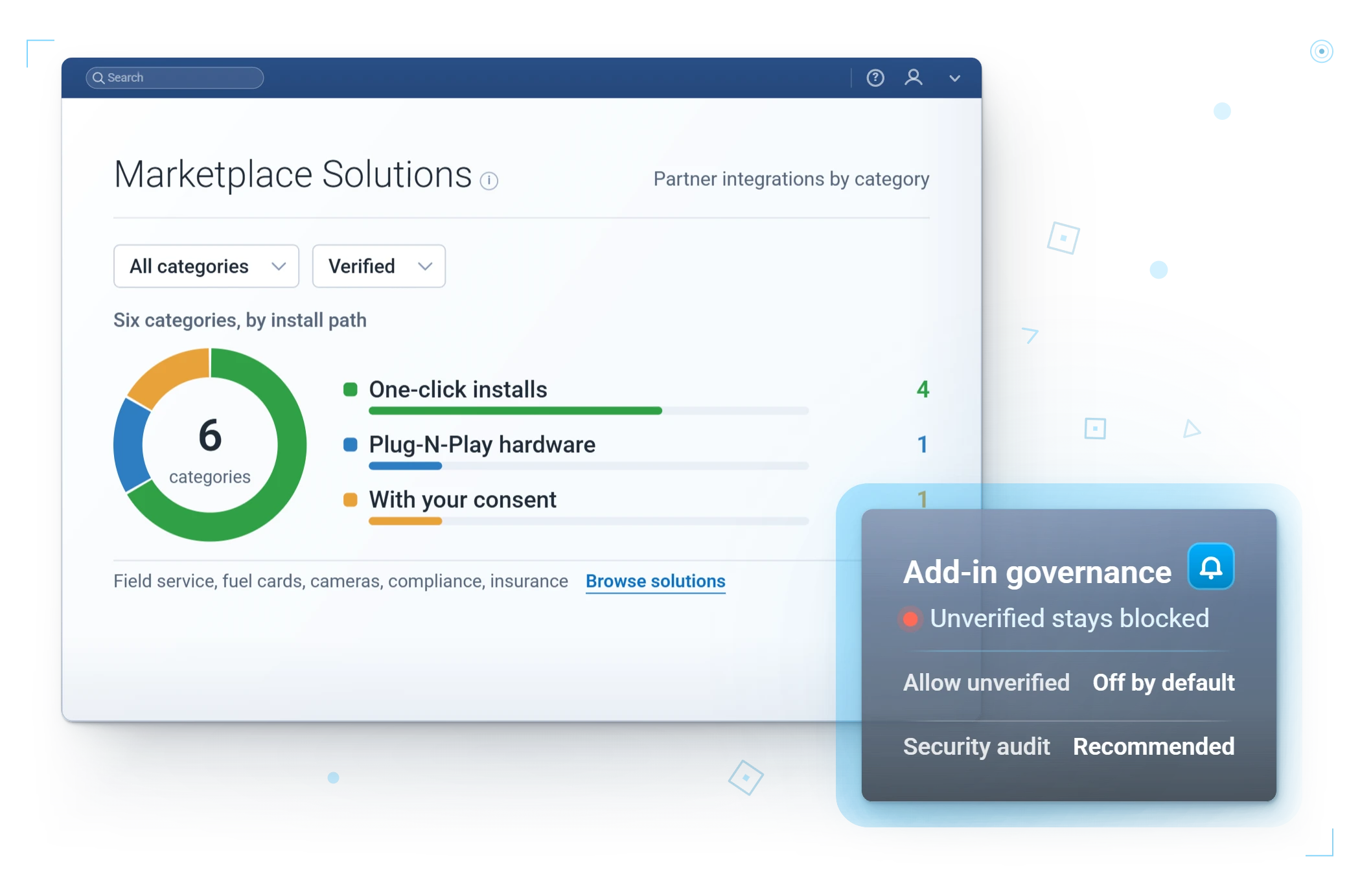 Geotab Marketplace catalogue of verified add-ins and partner solutions