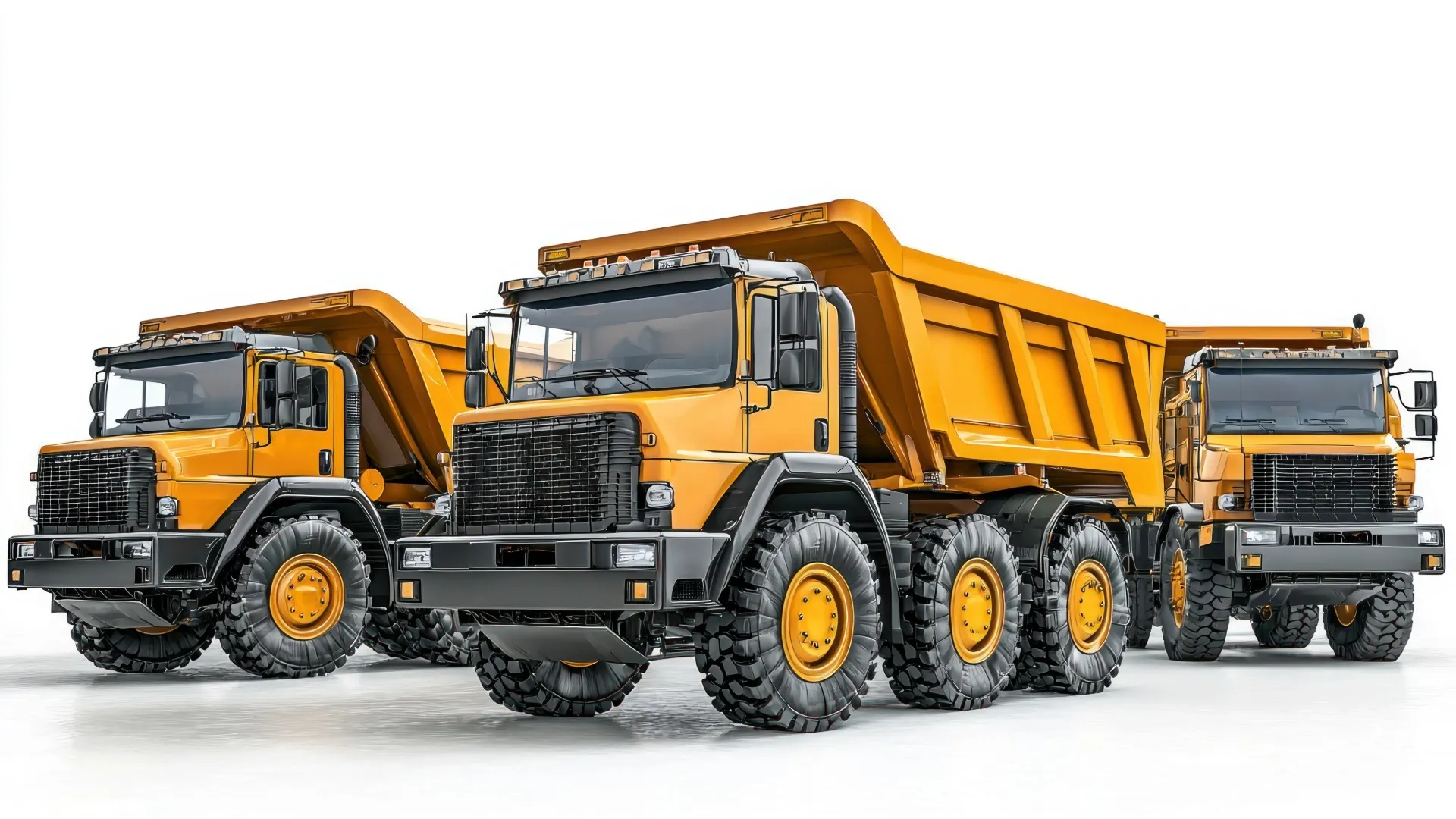 Three articulated dump trucks reporting utilization, inspections, and trip progress