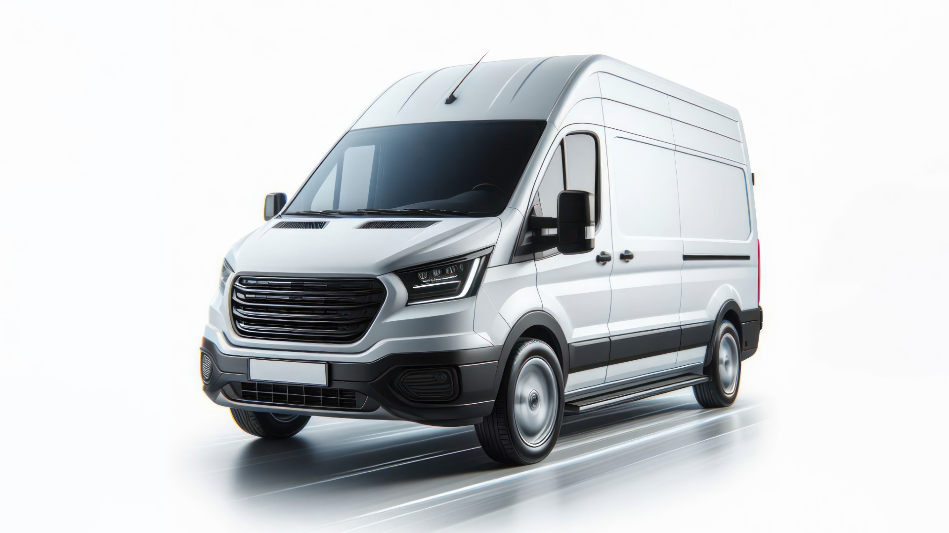 White fleet van with a live position widget pinned to its roof antenna