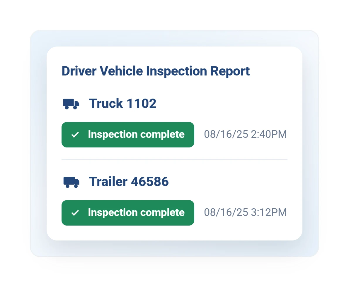 Geotab DVIR driver vehicle inspection report status for truck and trailer